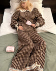 Rase le sol Plaid Lace Trim Pajama Set with Eye Mask