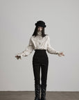 DOINDULGE High Waist Structured Studded Slim Denim Pants