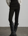 DOINDULGE High Waist Structured Studded Slim Denim Pants