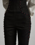 DOINDULGE High Waist Structured Studded Slim Denim Pants