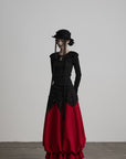 DOINDULGE Pleated Collar Flared Sleeve Ribbed Long Sleeve T-Shirt