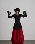 DOINDULGE Pleated Collar Flared Sleeve Ribbed Long Sleeve T-Shirt