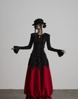 DOINDULGE Pleated Collar Flared Sleeve Ribbed Long Sleeve T-Shirt