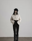DOINDULGE High Waist Structured Studded Slim Denim Pants