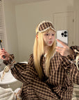 Rase le sol Plaid Lace Trim Pajama Set with Eye Mask