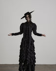 DOINDULGE Layered Ruffle Gothic Asymmetric Long Skirt