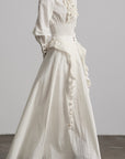DOINDULGE Ruffled High-Neck Smocked Waist Long Sleeve Blouse