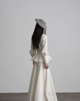 DOINDULGE Ruffled High-Neck Smocked Waist Long Sleeve Blouse