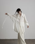 DOINDULGE Draped Batwing Sleeve Drawstring Shirt