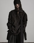 DOINDULGE Sculptural Ribbon Sleeve High Neck Shirt