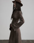 DOINDULGE High Neck Gathered Gothic Flare Sleeve Maxi Dress