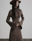 DOINDULGE High Neck Gathered Gothic Flare Sleeve Maxi Dress