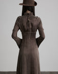 DOINDULGE High Neck Gathered Gothic Flare Sleeve Maxi Dress