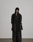 DOINDULGE Sculptural Ribbon Sleeve High Neck Shirt