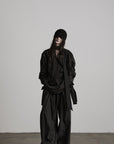 DOINDULGE High-Waist Pleated Pinstripe Wide Leg Trousers