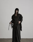 DOINDULGE High-Waist Pleated Pinstripe Wide Leg Trousers