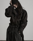 DOINDULGE Sculptural Ribbon Sleeve High Neck Shirt