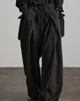 DOINDULGE High-Waist Pleated Pinstripe Wide Leg Trousers