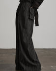 DOINDULGE High-Waist Pleated Pinstripe Wide Leg Trousers