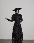 DOINDULGE Layered Ruffle Gothic Asymmetric Long Skirt