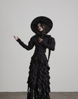 DOINDULGE Layered Ruffle Gothic Asymmetric Long Skirt