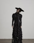 DOINDULGE Layered Ruffle Gothic Asymmetric Long Skirt