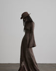 DOINDULGE High Neck Gathered Gothic Flare Sleeve Maxi Dress