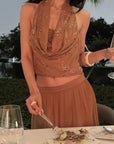 Hydrae Beaded Halter Top & Flowing Maxi Skirt Set