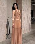 Hydrae Beaded Halter Top & Flowing Maxi Skirt Set
