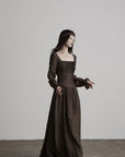 DOINDULGE Pleated Corset Waist Long Sleeve Maxi Dress