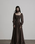 DOINDULGE Pleated Corset Waist Long Sleeve Maxi Dress