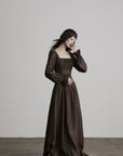 DOINDULGE Pleated Corset Waist Long Sleeve Maxi Dress