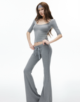 IAMXIAA Low-Rise Drawstring Flare Lounge Set