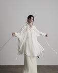 DOINDULGE Draped Batwing Sleeve Drawstring Shirt