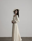 DOINDULGE Lace Structured Square Neck Long Dress