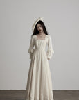 DOINDULGE Lace Structured Square Neck Long Dress