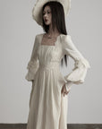 DOINDULGE Lace Structured Square Neck Long Dress