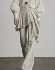 DOINDULGE Layered Pleated Panel Flared Trousers