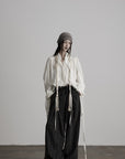 DOINDULGE Draped Batwing Sleeve Drawstring Shirt