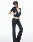 IAMXIAA Fitted Zip-Up Hoodie & Low-Rise Flare Set