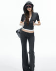 IAMXIAA Fitted Zip-Up Hoodie & Low-Rise Flare Set