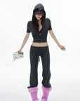 IAMXIAA Fitted Zip-Up Hoodie & Low-Rise Flare Set
