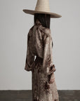DOINDULGE Distressed Archive Print High Neck Long Sleeve Dress with Lace Waist Structure
