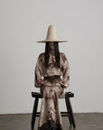 DOINDULGE Distressed Archive Print High Neck Long Sleeve Dress with Lace Waist Structure