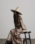 DOINDULGE Distressed Archive Print High Neck Long Sleeve Dress with Lace Waist Structure