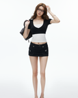 IAMXIAA Deep V Fitted Cropped Knit T-Shirt