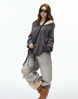 IAMXIAA Off-Shoulder Drawstring Hem Oversized Sweatshirt