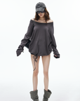IAMXIAA Off-Shoulder Drawstring Hem Oversized Sweatshirt