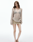 IAMXIAA Slouchy Sheer V-Neck Knit Cover-Up