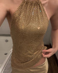 ROVENTE Metallic Mesh Halter Top